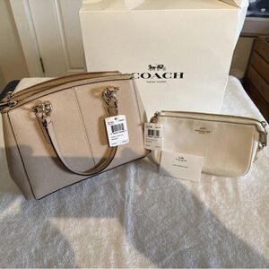 Coach Beige and Off-White Satchel and Wristlet Set